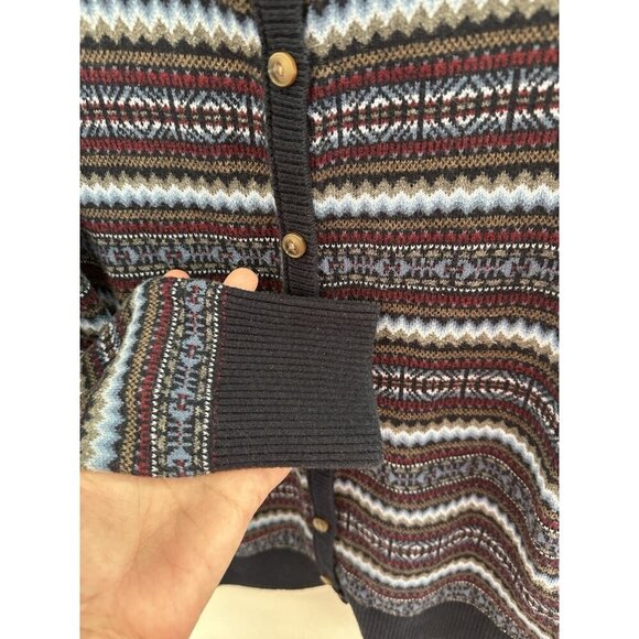 LL Bean Nordic Fair Isle‎ Cardigan Sweater Blue Cotton Cashmere Size M Grandma - Picture 8 of 8